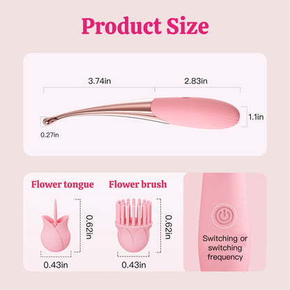 Dimension diagram of the curved vibrator pen, grip, and removable tips.