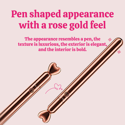 Two views of the rose gold mini bullet vibrator and its heart-shaped cap.